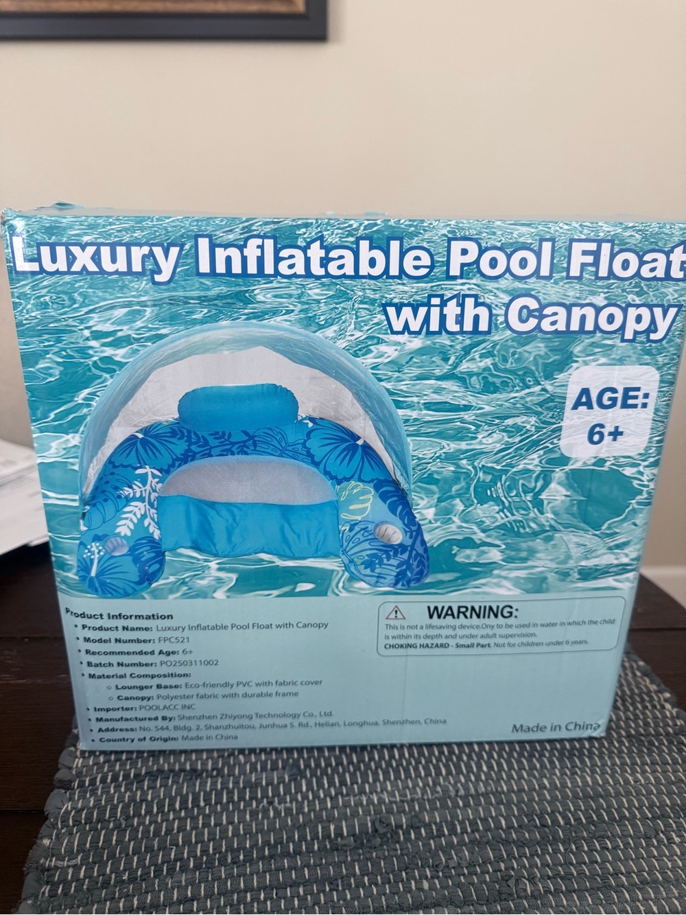 Kids Blue Inflatable Pool Float with Canopy - Comfort Seat